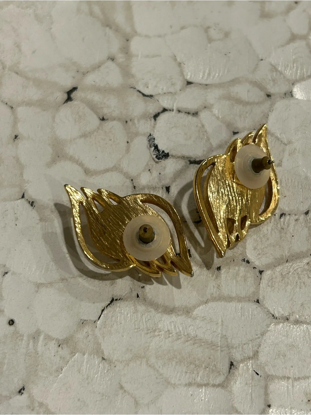Trifari Signed Gold-Tone Pierced Earrings with Faux Ivory Pearl Centers Vintage